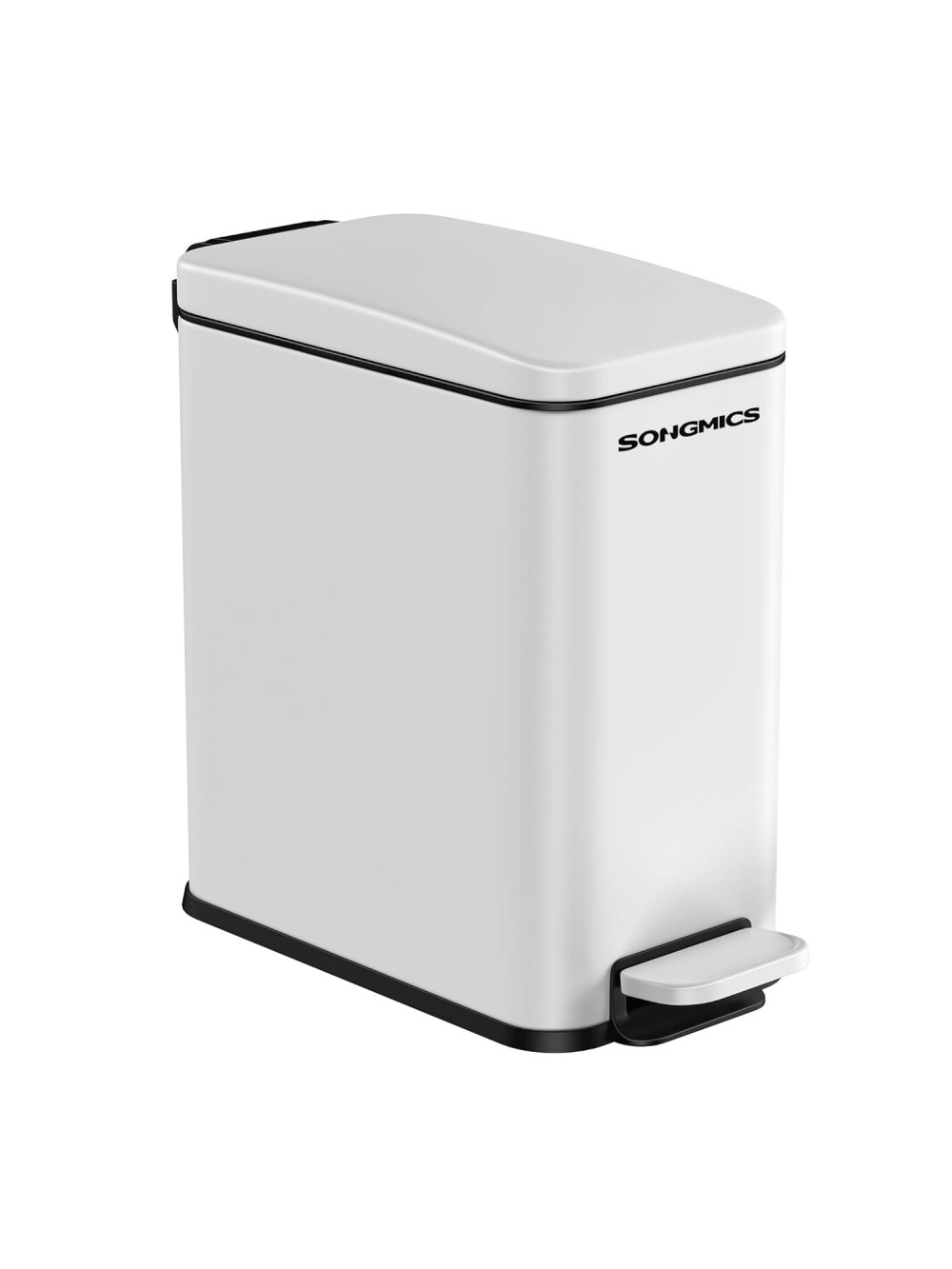 SONGMICS Bathroom Trash Can, 1.3 Gallon Small Trash Bin with Lid, Slim for Small Spaces, Stainless Steel Garbage Can, Soft Close white LTB560W05