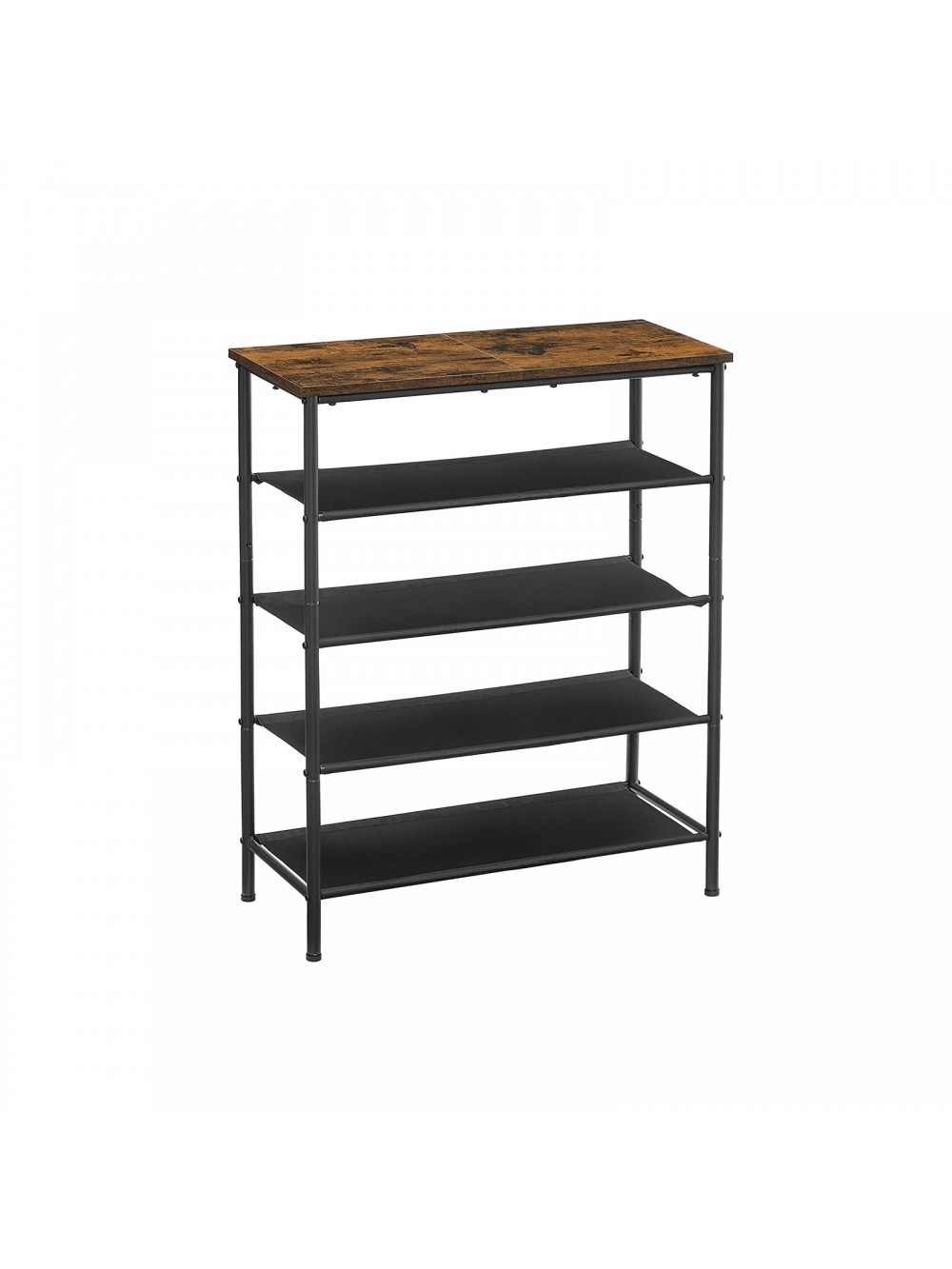 VASAGLE Shoe Rack 5 Tier, Shoe Storage Organiser Narrow, with 4 Fabric Shelves and Top for Bags, Steel Frame, for Entryway, Closet, Industrial, Rustic Brown and Black LBS036B01
