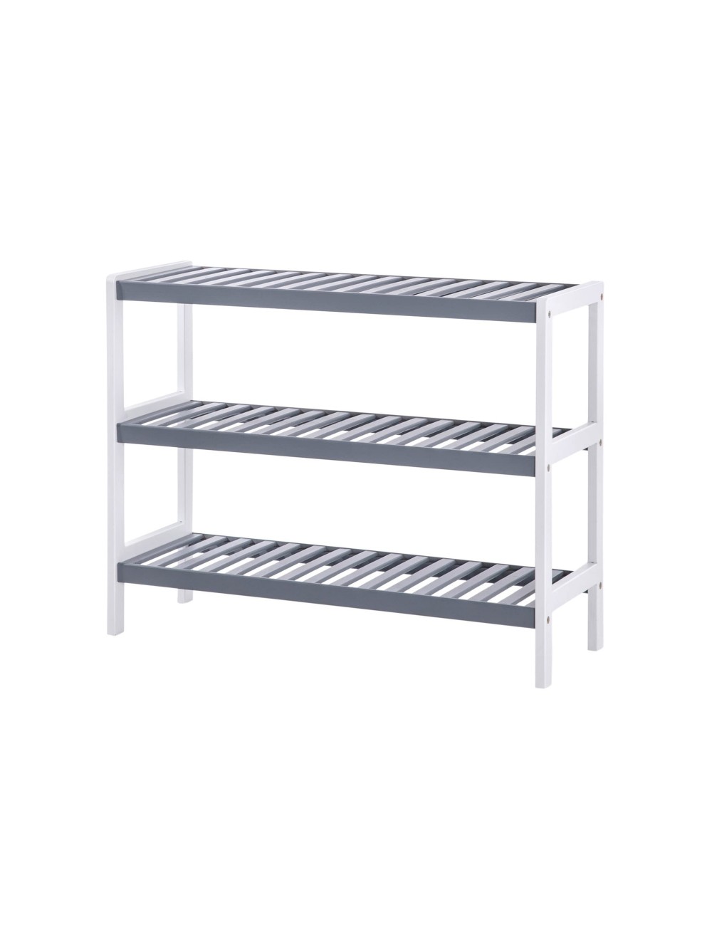 SONGMICS Shoe Rack, Shoe Rack with 3 Shelves in Natural Bamboo, White/Grey, 70 x 26 x 55 cm (W x D x H) Ideal for Entrance, Bathroom, Living Room and Hallway