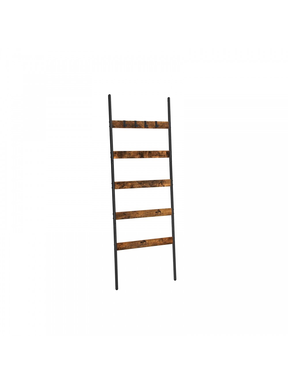 VASAGLE Blanket Ladder, Leaning Ladder Shelf, 5-Tier Towel Rack, 65 cm Wide, Steel Frame, for Blankets, Towels, Scarves, Industrial Style, Rustic Brown and Black LLS011B01