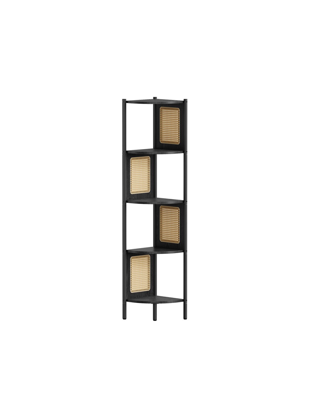 VASAGLE 5 Tier Corner Shelf Bookcase with Rattan Side Panels Standing Shelf Metal Frame for Living Room Bedroom Study Kitchen 12.5 x 12.5 x 61.4 inch, Ebony Black LLS588B56