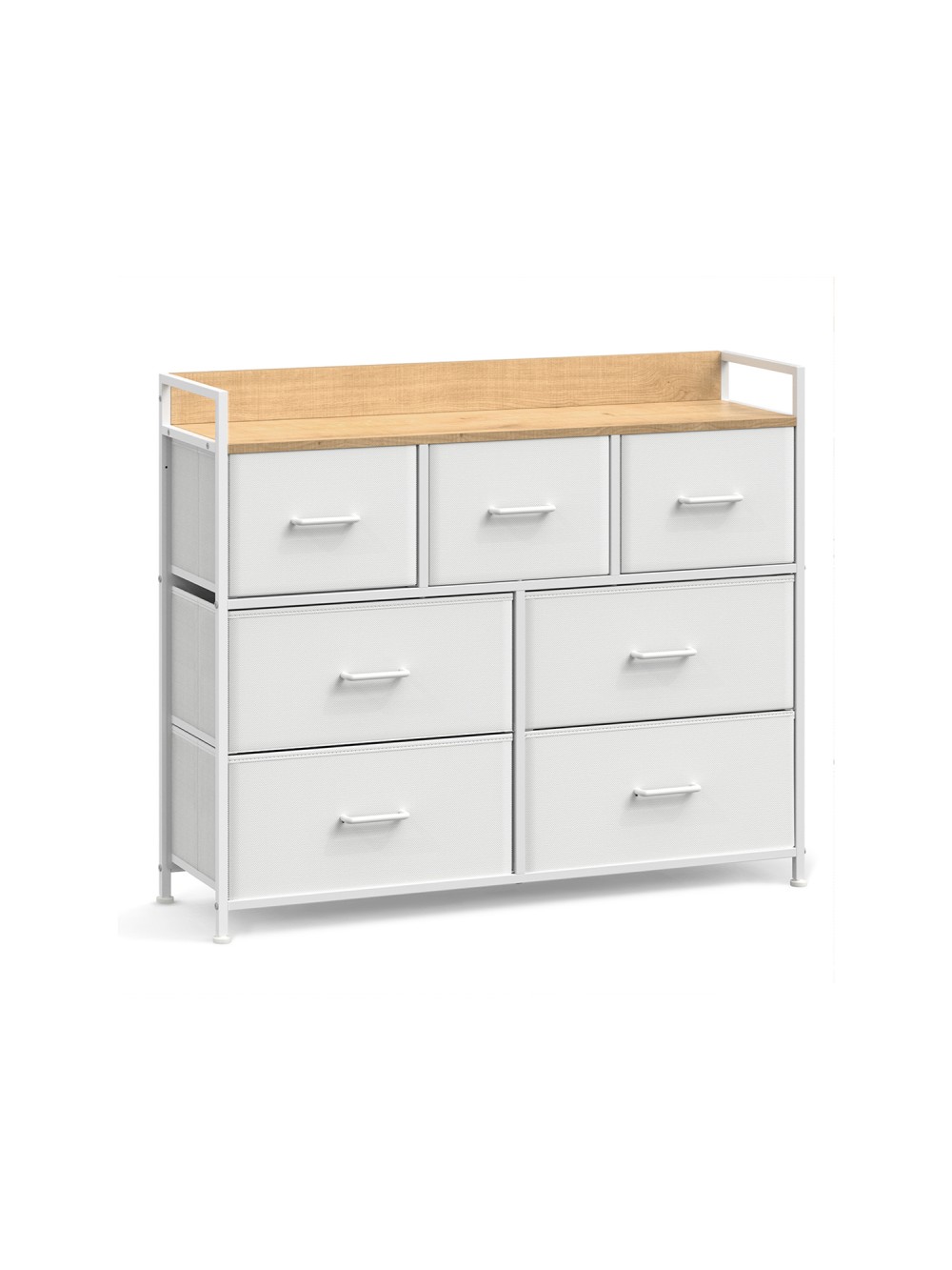 SONGMICS LTS523W57 Chest of Drawers, Closet, Storage Unit, 7 Drawers in Fabric with Handles, Metal Frame, Modern Style, White and Wood Colour