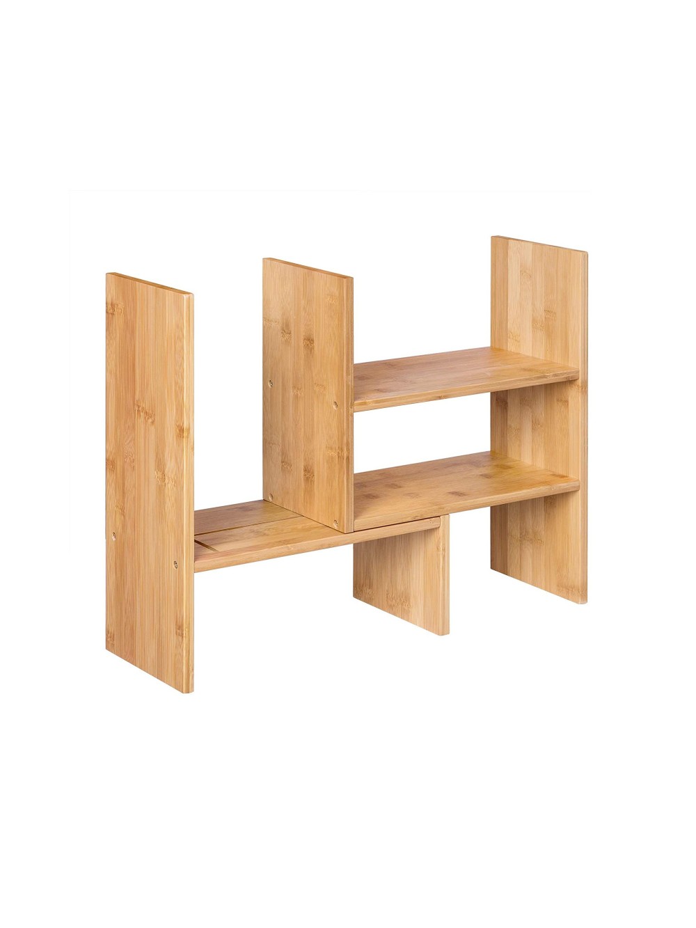 SONGMICS Desktop Organiser, 3 Adaptable Modules, Space-Saving DIY Tabletop Rack, Small Bookcase Decorations for Office Kitchen Bathroom, Natural Bamboo OFS45NL