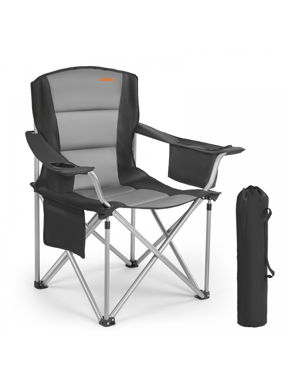 VEVOR Υπερμεγέθεις Καρέκλες Κάμπινγκ, Υποστήριξη Βαρέως Τύπου 204 kg, Φορητές Αναδιπλούμενες Καρέκλες Κάμπινγκ με Επενδυμένη Πλάτη & Μπράτσα, Ποτηροθήκη & Πλαϊνή Τσέπη, Ισοθερμική Τσάντα, Τσάντες Μεταφοράς για Εξωτερικούς Χώρους, Ψάρεμα, 1 Τεμάχιο HWZDYCY