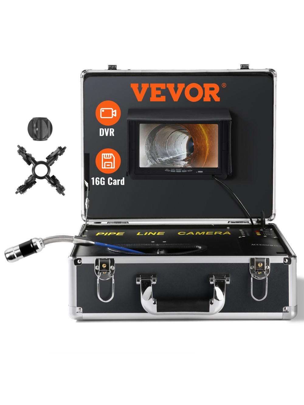 VEVOR Κάμερα Αποχέτευσης και Επιθεώρησης Σωλήνων 17,9 cm Οθόνη 1000TVL, Κάμερα Επιθεώρησης Αγωγών 30,5m με Λειτουργία DVR, Αδιάβροχη IP68 με 12 Ρυθμιζόμενα LED, Κάρτα SD 16 GB για Αποχετεύσεις, Σπίτια, Υδραυλικά LXKXSGDNKJ730RHL1V2