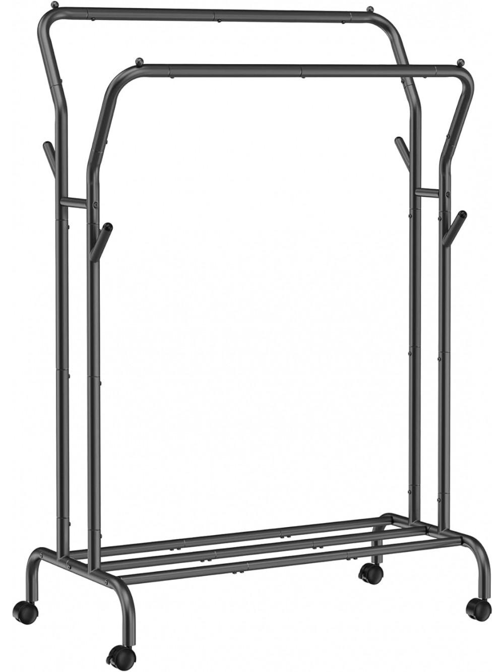 SONGMICS HSR107B01V1  Hanger Rack, 2-Tier, Heavy Duty Clothes Rack, Pipe Hanger for Clothes and Cord Hanging with Shelves, Casters Included, Width 103.5 cm, Clothes Storage, Stability
