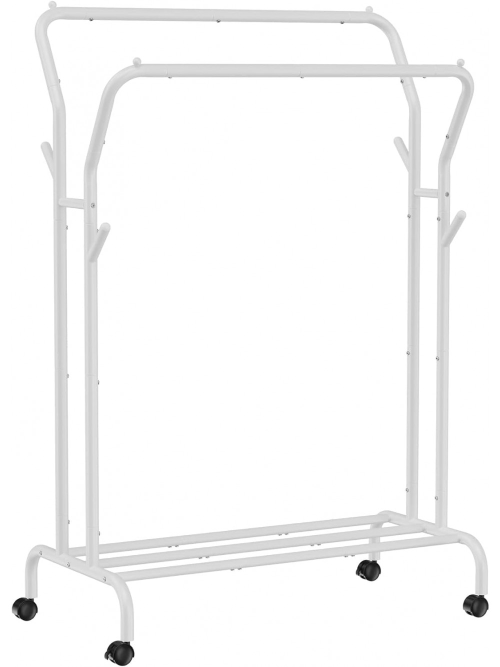 SONGMICS HSR107W01V1 Hanger Rack, 2-Tier, Heavy Duty Clothes Rack, Pipe Hanger for Clothes and Cord Hanging with Shelves, Casters Included, Width 103.5 cm, Clothes Storage, Stability