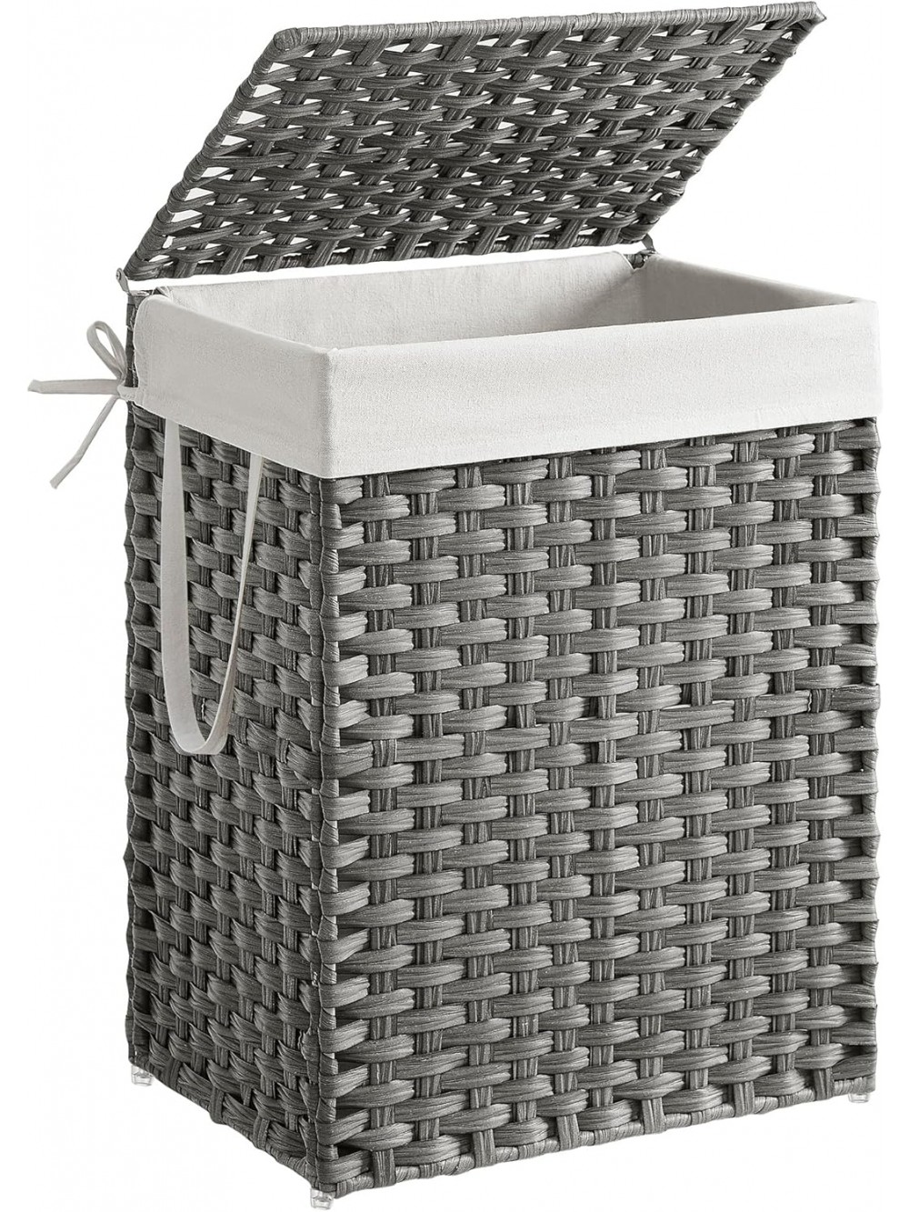 SONGMICS LCB051G01 Laundry Hamper with Lid, 90 L Synthetic Rattan Clothes Laundry Basket with Lid and Handles, Foldable, Removable Liner, Dove Gray