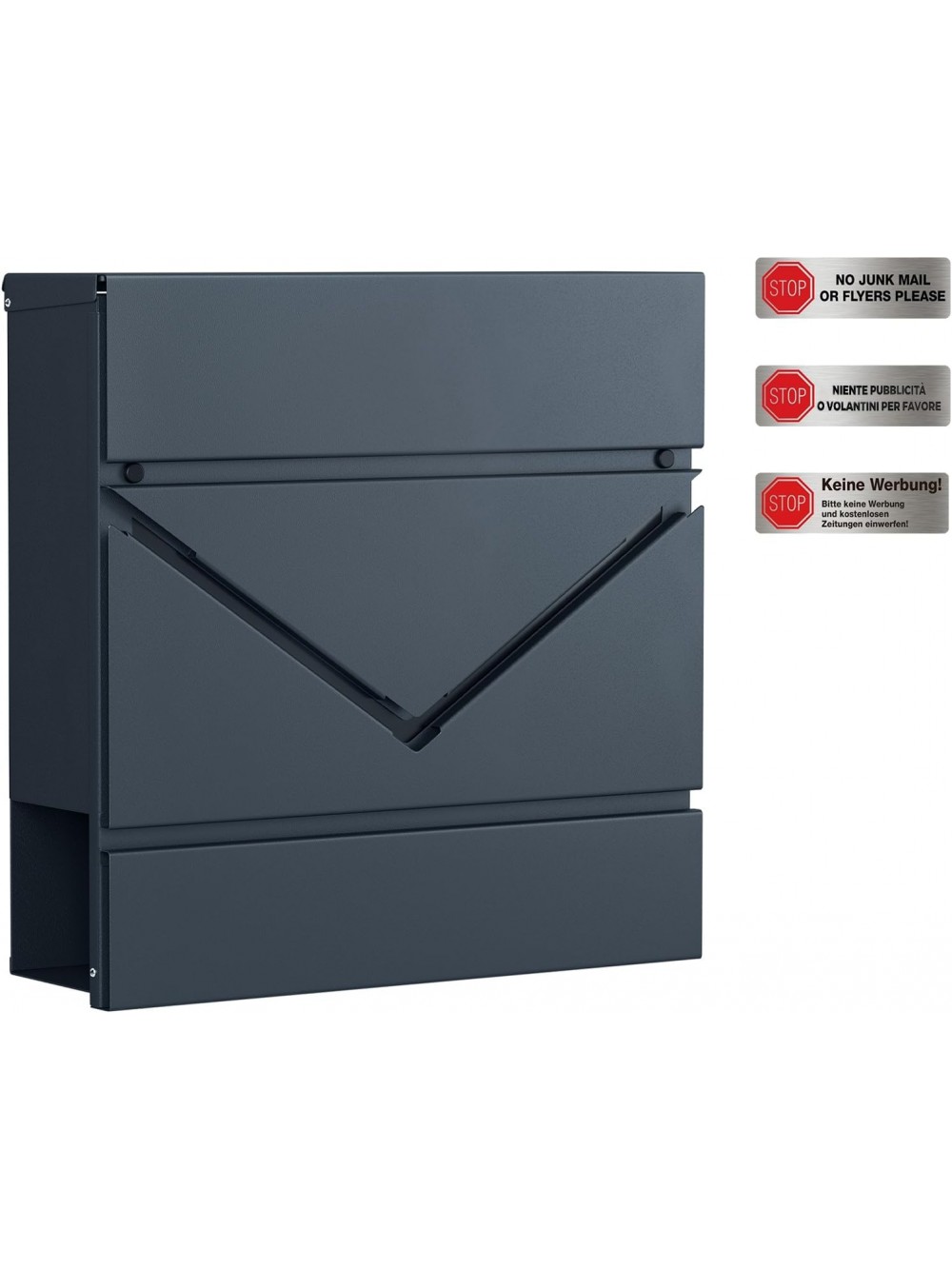 SONGMICS GMB054G01 Letter Box, Wall-Mounted Post Box, Mailbox with V-Shaped Viewing Window, Lock and Lid, Newspaper Holder, Easy to Install, Anthracite Grey 