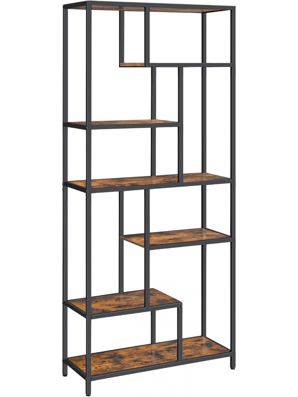 VASAGLE LLS119B01 Bookcase, 6-Tier Bookcase, Geometric Display Shelf, Standing Storage Shelf, 30x80x180cm for Study, Office, Living Room, Bedroom, Kitchen, Rustic Brown and Black 