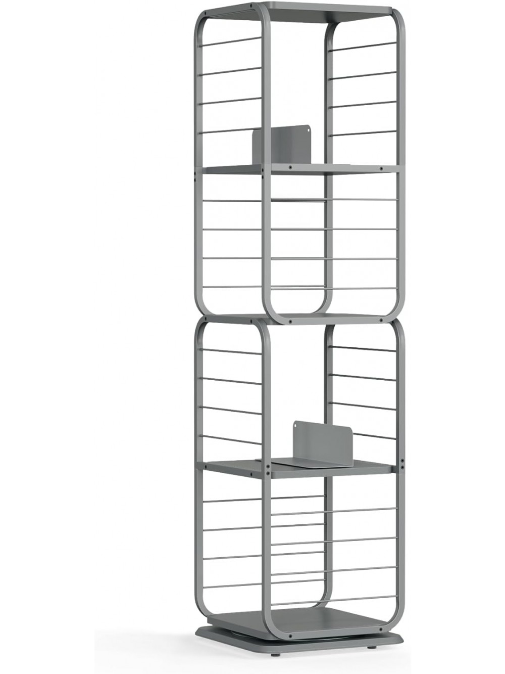 VASAGLE 4-Level Bookcase, Revolving Shelves with Bookends for Small Spaces, Corner Shelf, Steel Frame, Dove Grey LLS127G36