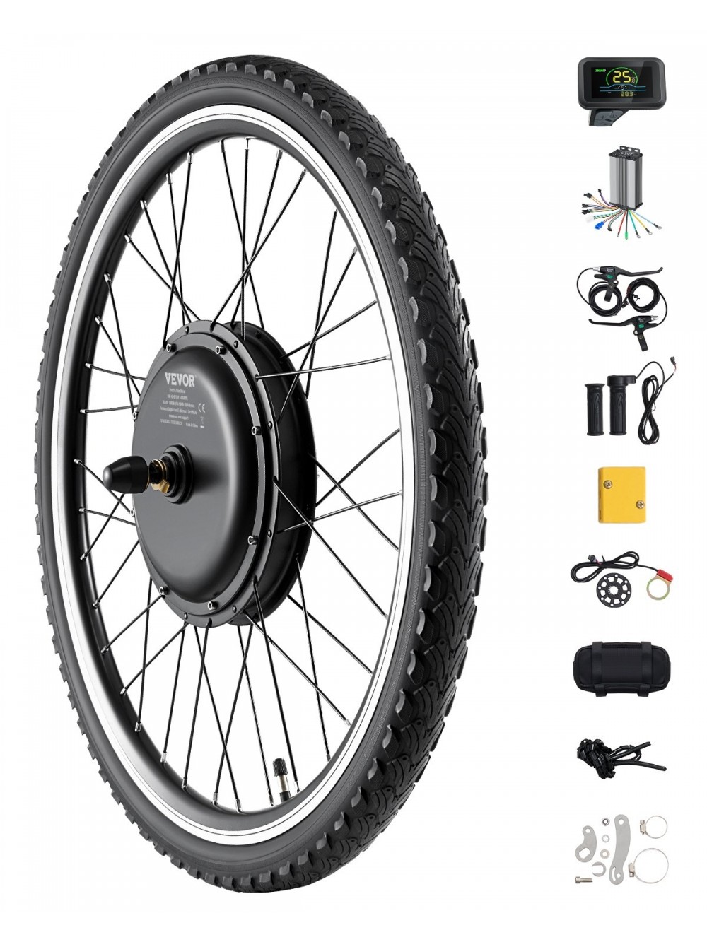 VEVOR Κιτ Μετατροπής Ηλεκτρικού Ποδηλάτου 1000W 48V 26" Μπροστινός Τροχός LGDJTJ1000WHAQTLUV9