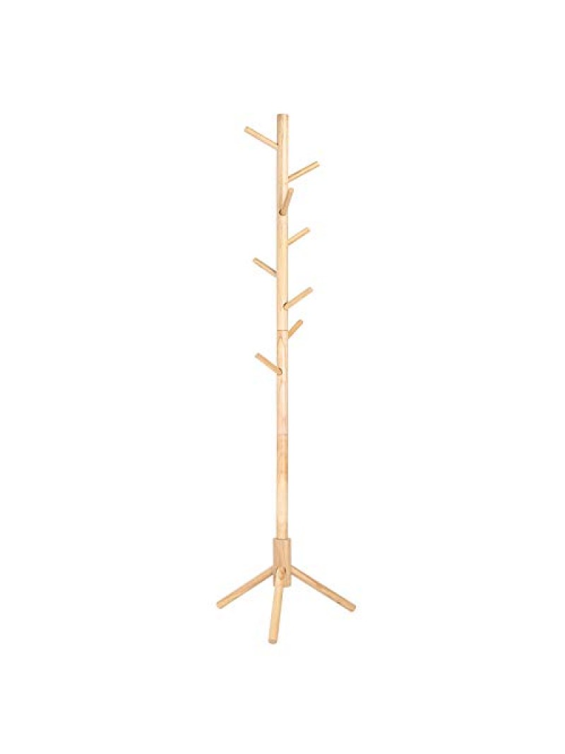 VASAGLE Standing Coat Rack, Solid Wood Coat Rack, Tree-Shaped Coat Rack with 8 Hooks, 3 Height Options, for Clothes, Hats, Bags, for Living Room, Bedroom, Home Office, Natural RCR004N01