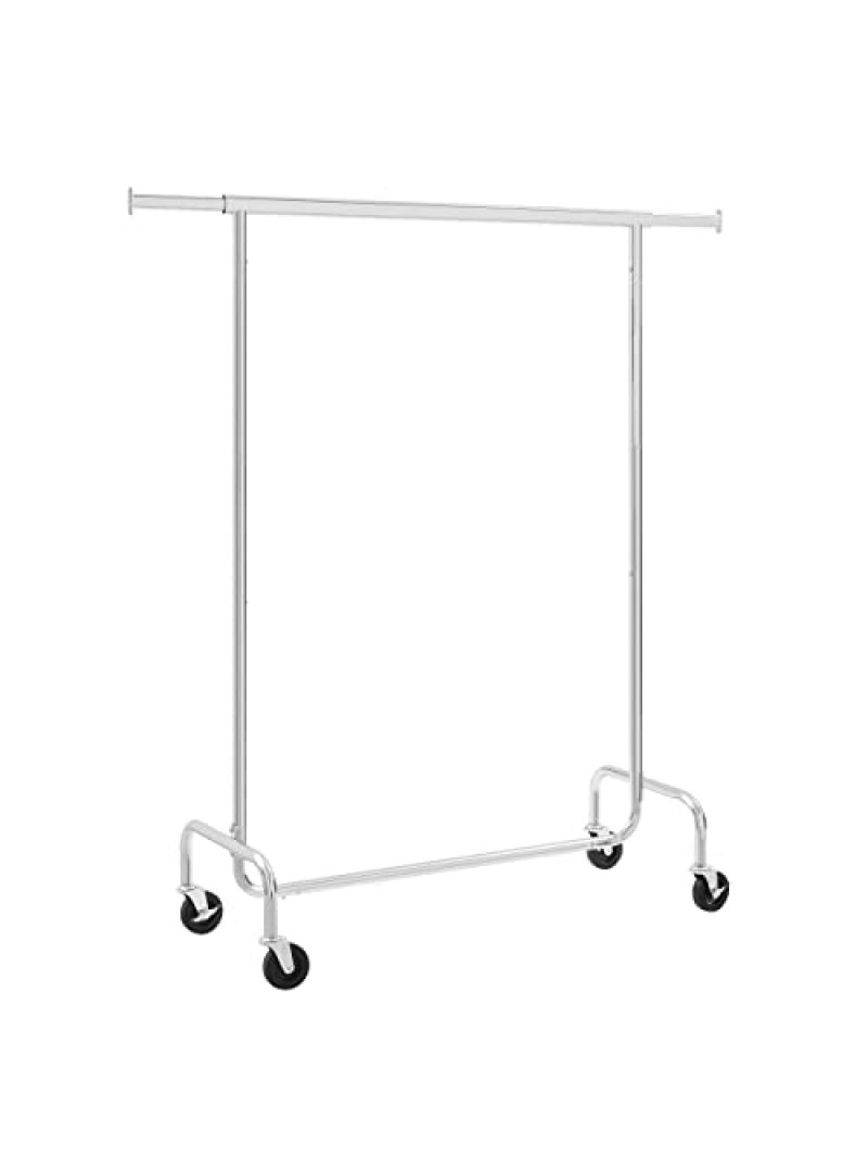 SONGMICS Heavy Duty Clothes Rail Adjustable Metal Chromed Garment Rack, Maximum Capacity 130 Kg, 3.6-4.9 ft Long HSR11S