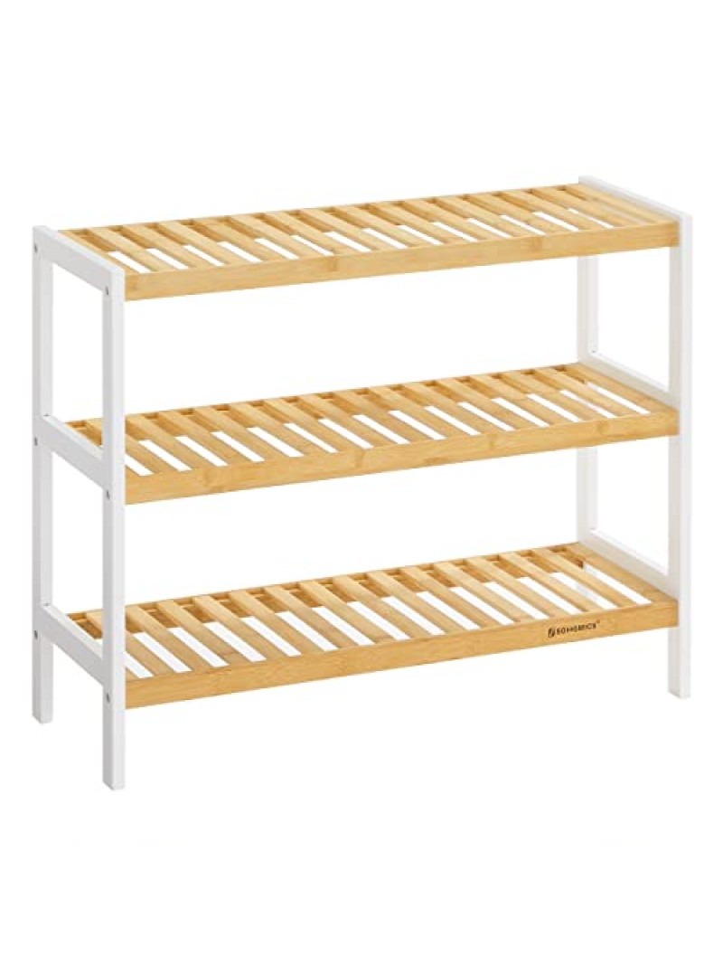 SONGMICS 3-Tier Bamboo Shoe Rack, Stand Organizer, Storage Shelf, 70 x 26 x 55 cm (W x D x H), ideal for Hallway, Bathroom, Living Room, bedroom and Corridor LBS03H