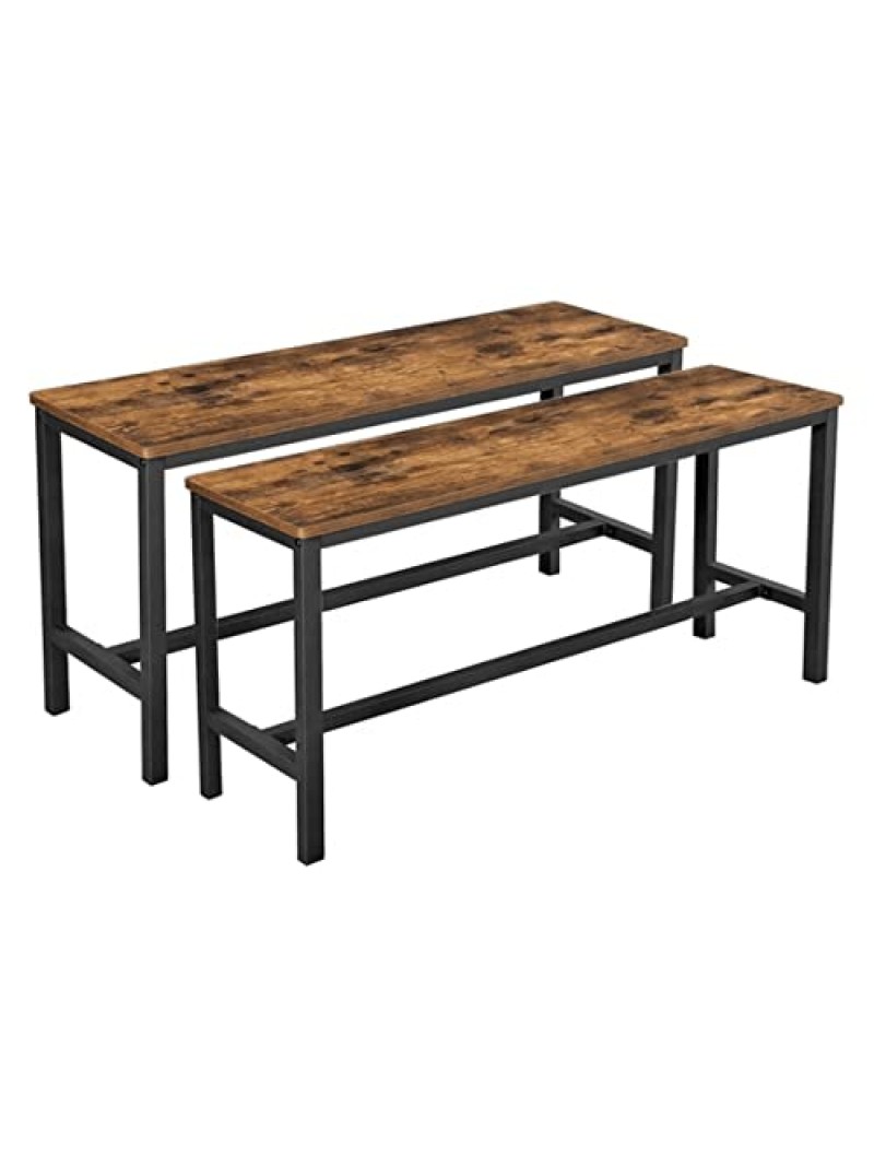 VASAGLE Table Benches, Set of 2, Industrial Style Indoor Benches, 108 x 32.5 x 50 cm, Durable Metal Frame, for Kitchen, Dining Room, Living Room, Rustic Brown KTB33X