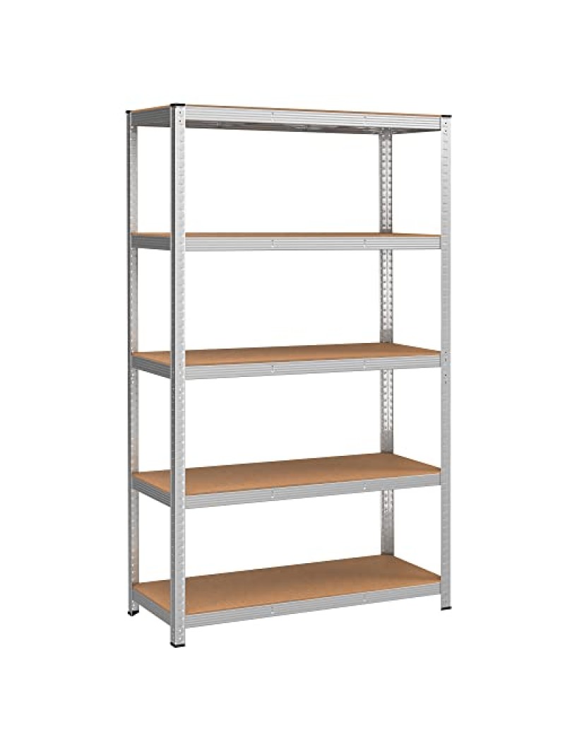 SONGMICS 5-Tier Shelving Unit, Steel Shelving Unit for Storage, Tool-Free Assembly, for Garage, Shed, Load Capacity 875 kg, 60 x 120 x 200 cm, Silver GLR060E01